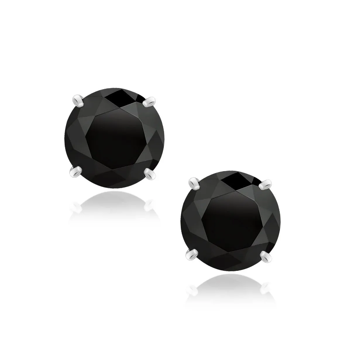 14k White Gold 8.0mm Round Black CZ Stud Earrings-rx6609