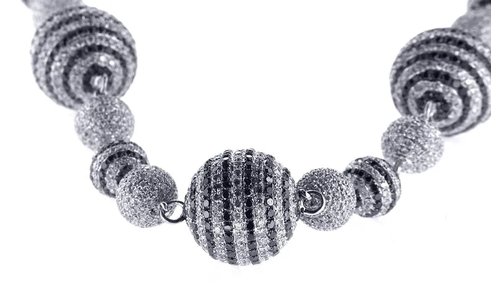 14K White Gold Diamond Ball Necklace with Black and White Diamonds