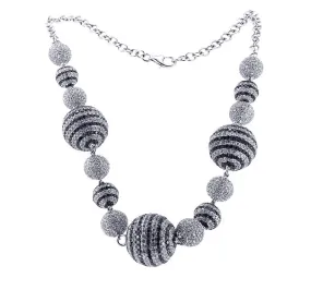 14K White Gold Diamond Ball Necklace with Black and White Diamonds