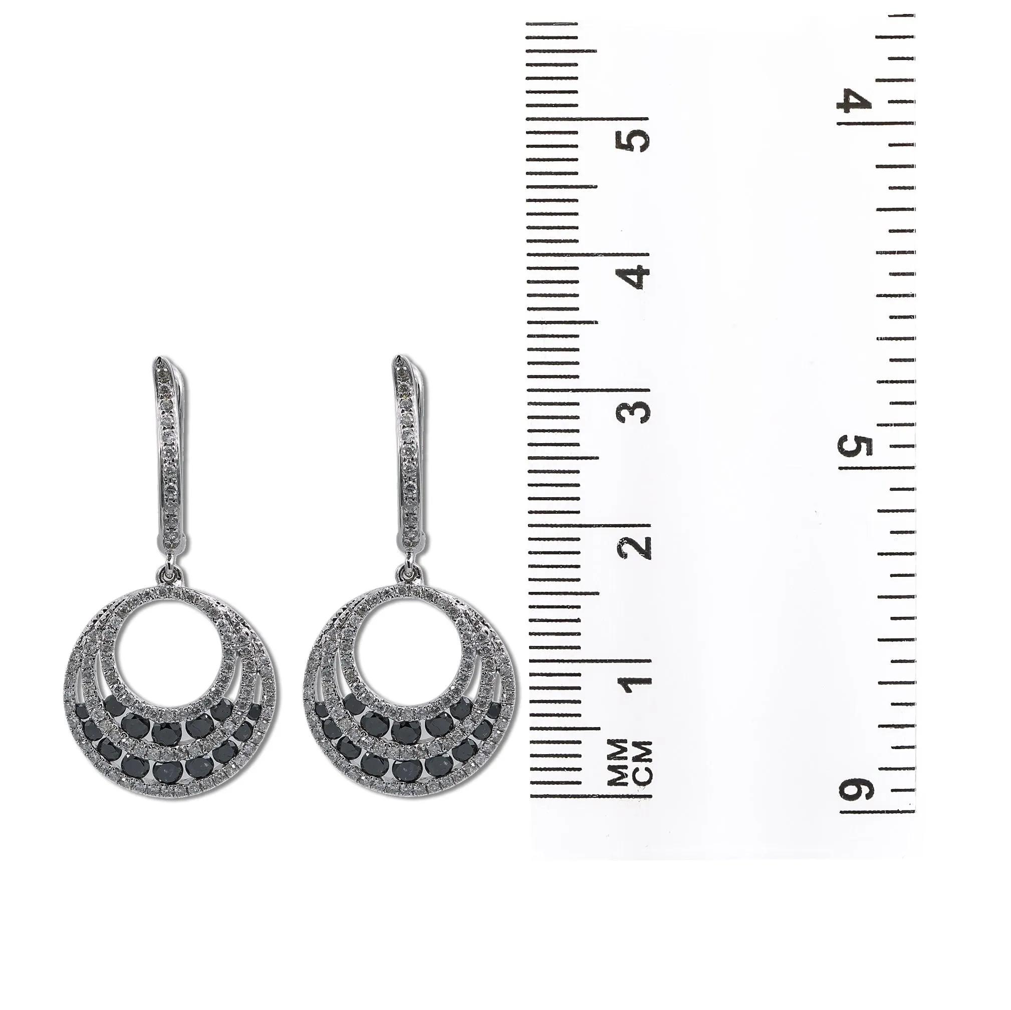 14K White Gold Ladies Earrings Black Diamonds