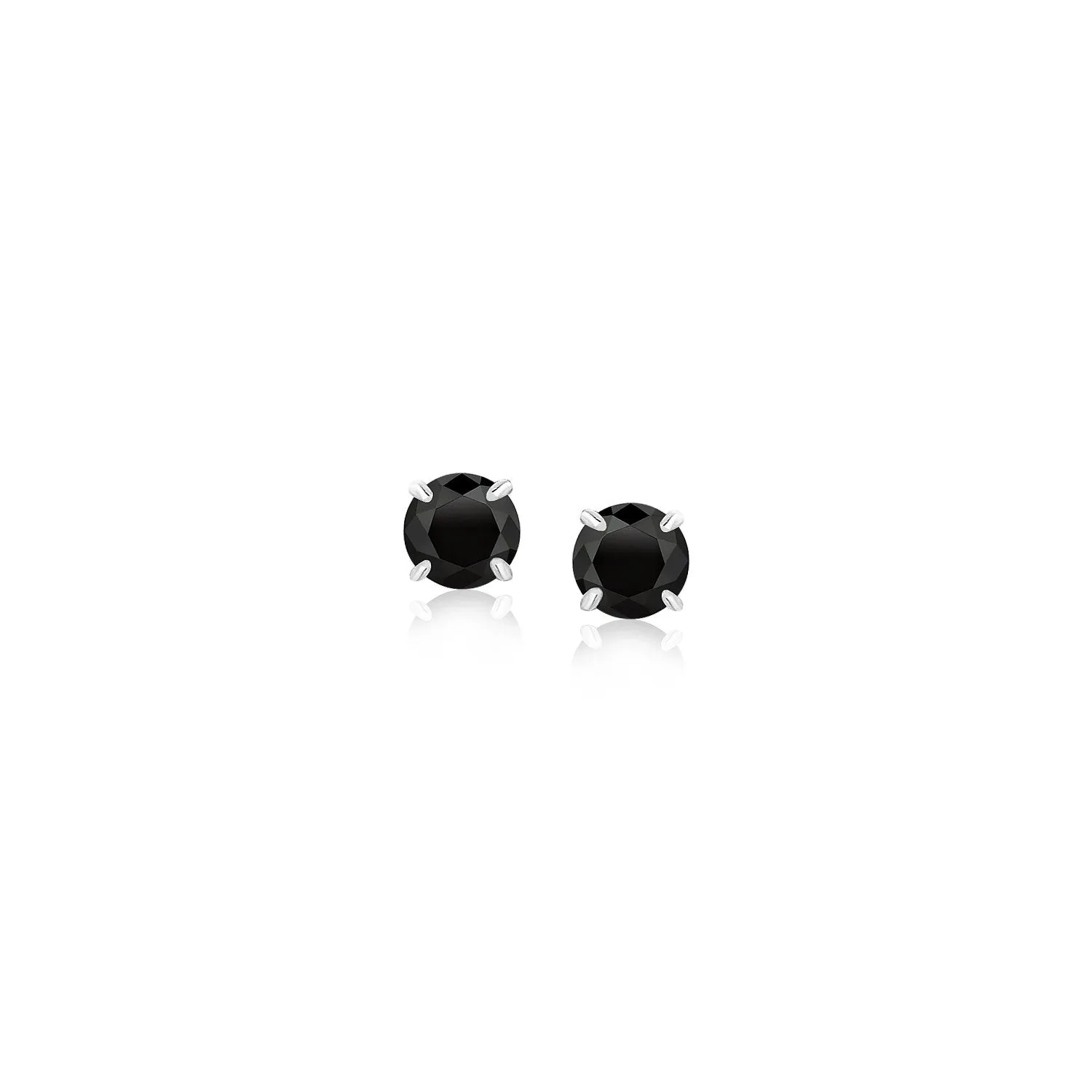 14k White Gold Stud Earrings with Black 4mm Cubic Zirconia-rx30621