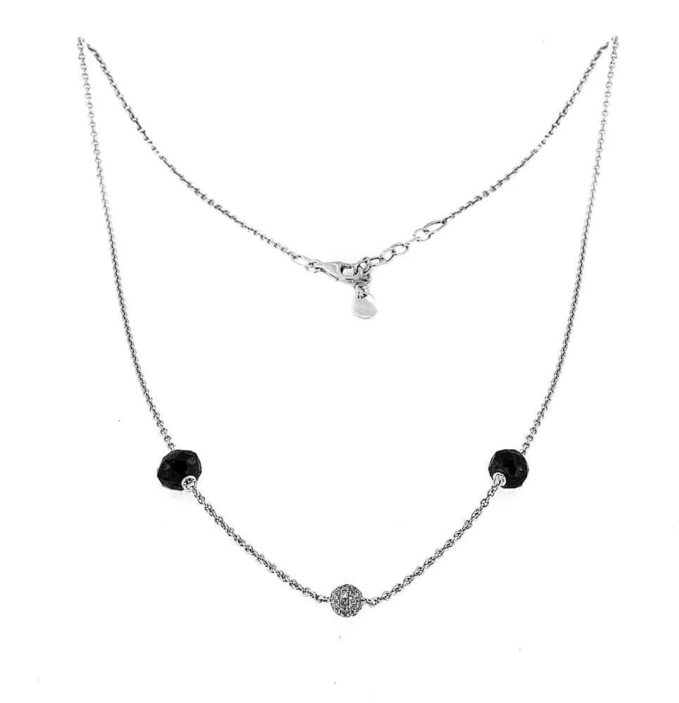 18K White Gold Ball Necklace with Black and White Diamonds 6.00CT