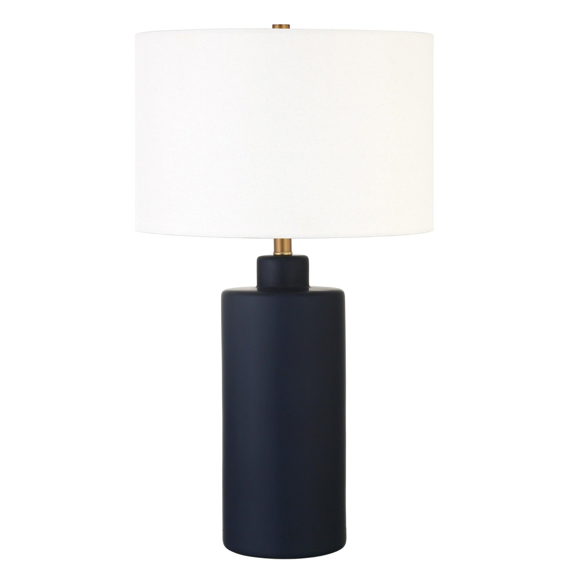 25 Navy Blue Ceramic Cylinder Table Lamp With White Drum Shade