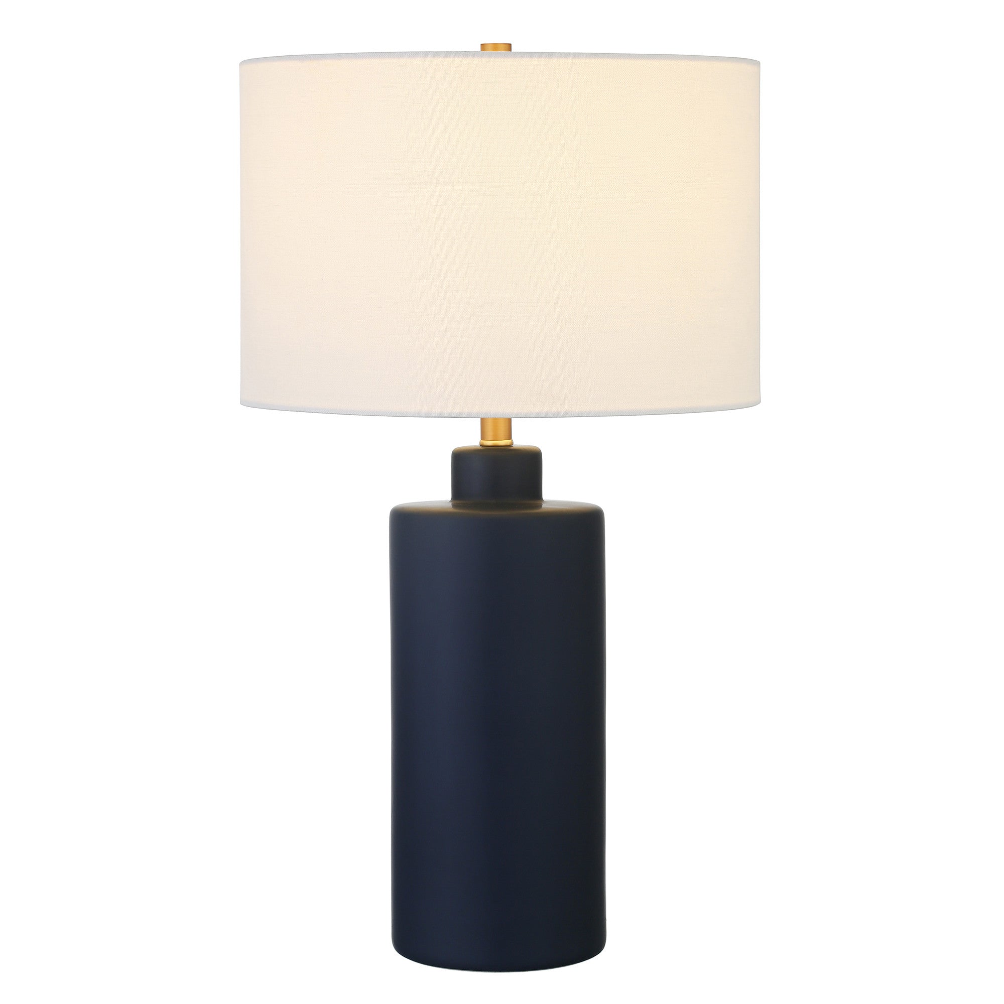 25 Navy Blue Ceramic Cylinder Table Lamp With White Drum Shade