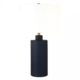 25 Navy Blue Ceramic Cylinder Table Lamp With White Drum Shade