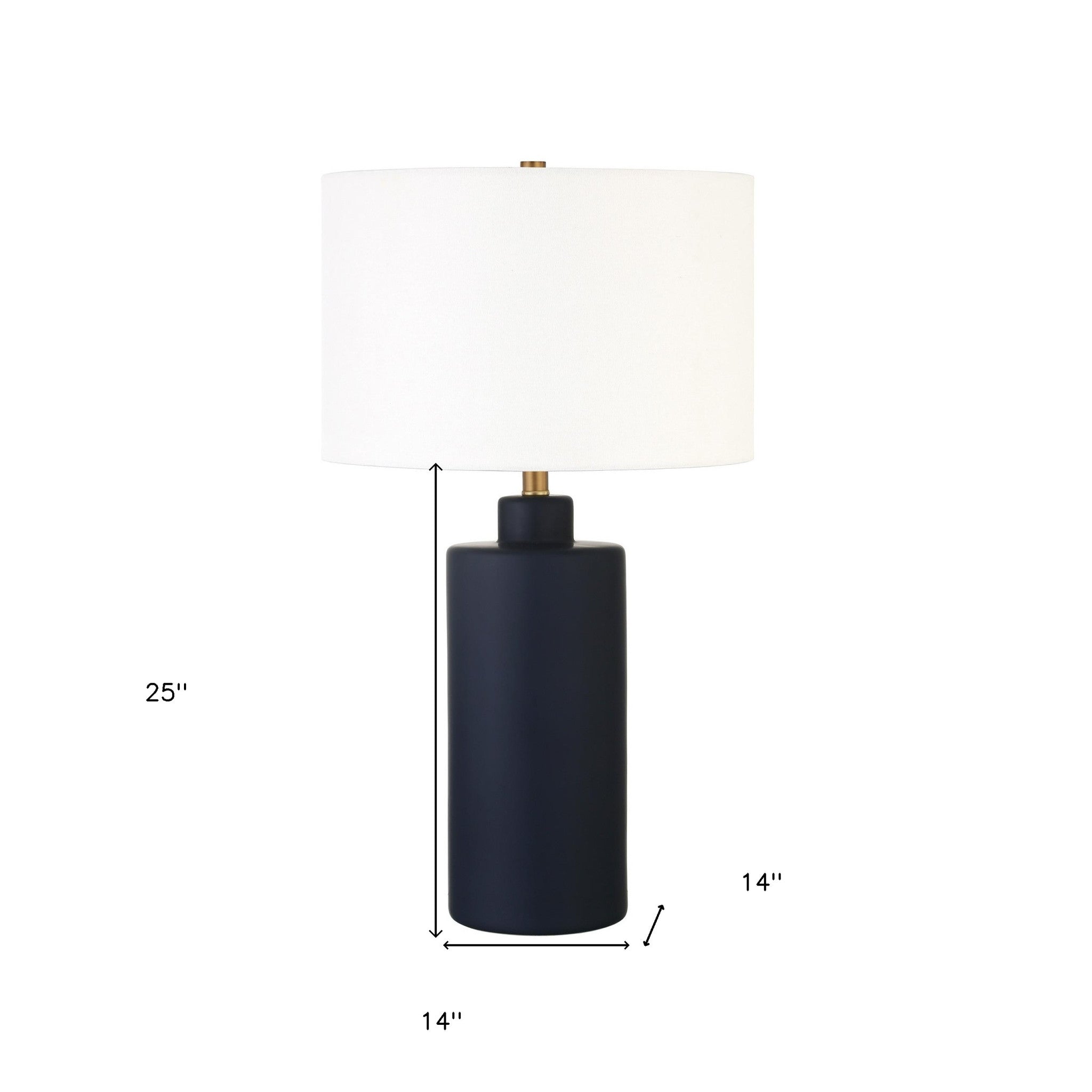 25 Navy Blue Ceramic Cylinder Table Lamp With White Drum Shade