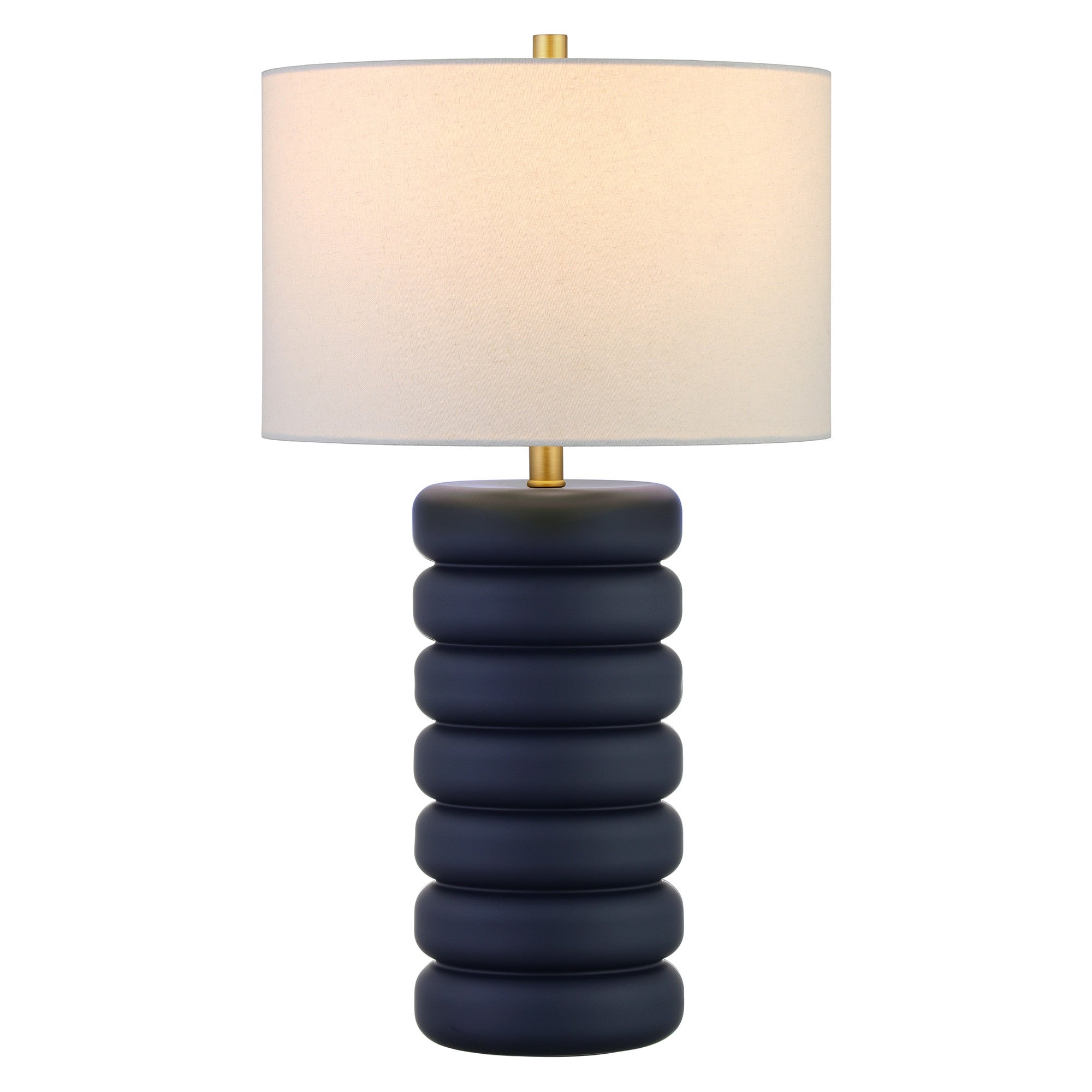 25 Navy Blue Ceramic Table Lamp With White Drum Shade