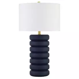 25 Navy Blue Ceramic Table Lamp With White Drum Shade