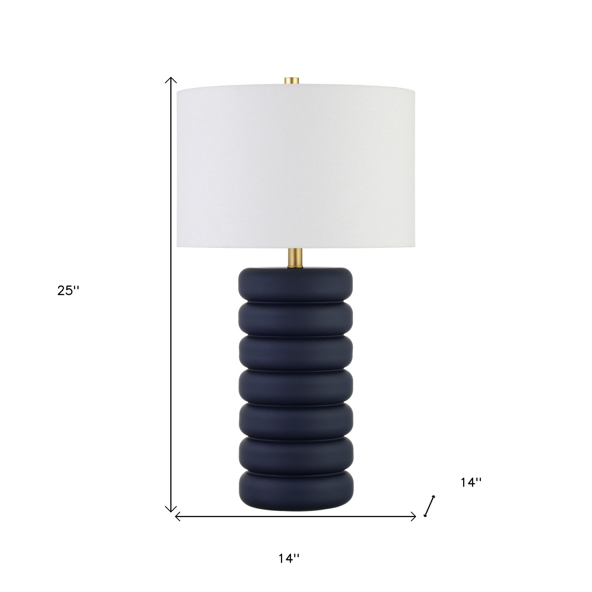 25 Navy Blue Ceramic Table Lamp With White Drum Shade