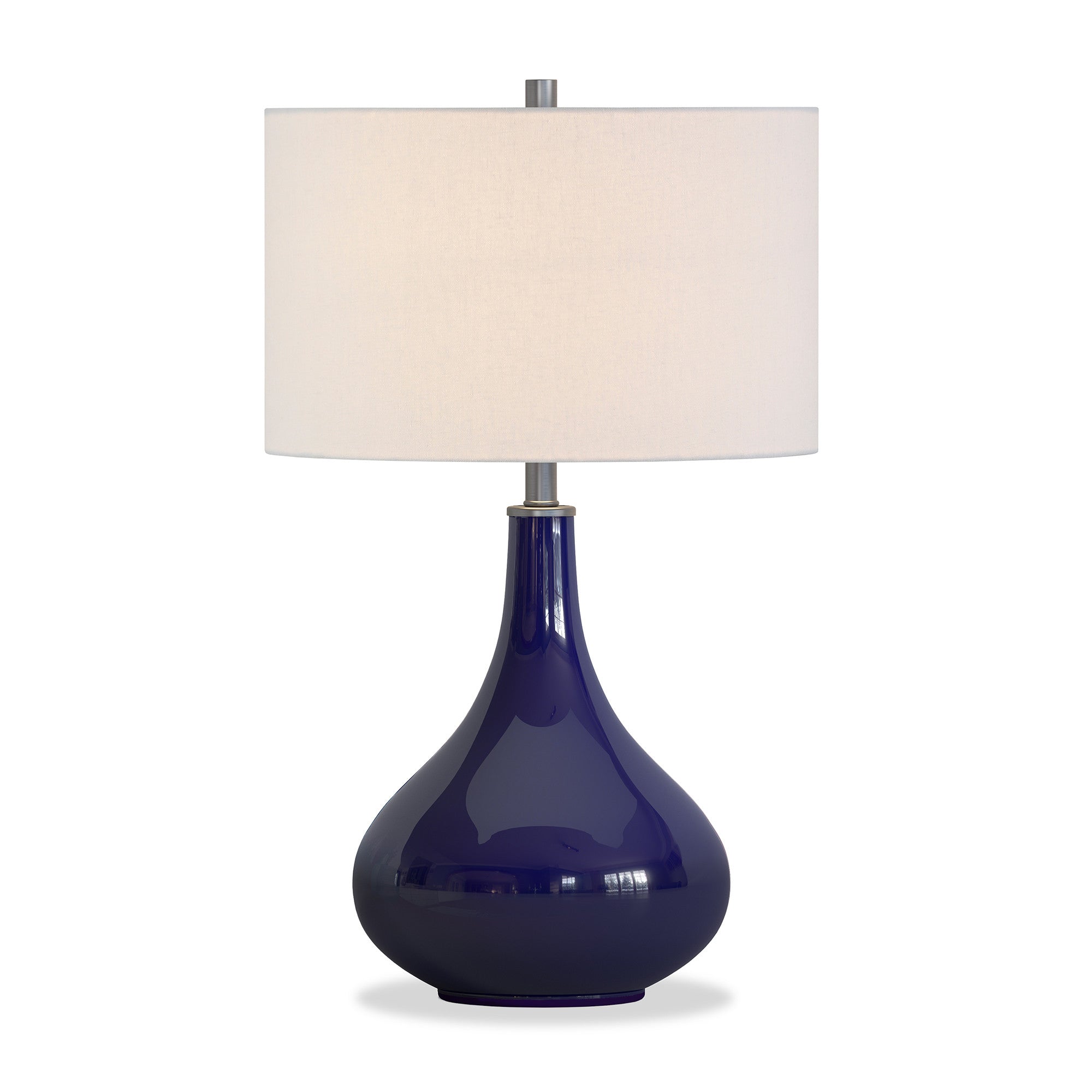 25 Navy Blue Glass Table Lamp With White Drum Shade