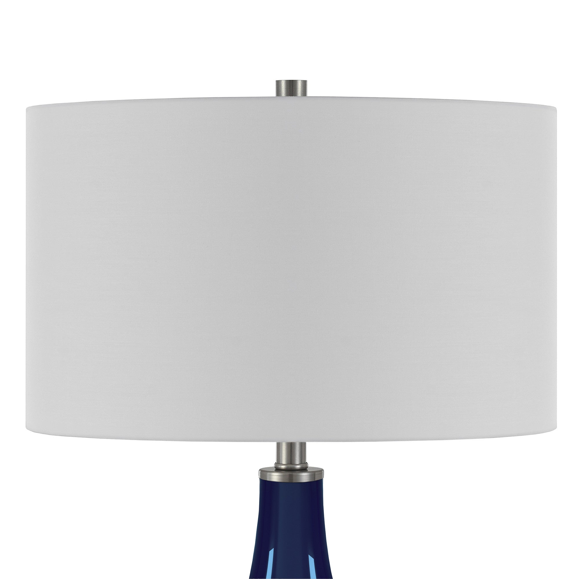 25 Navy Blue Glass Table Lamp With White Drum Shade