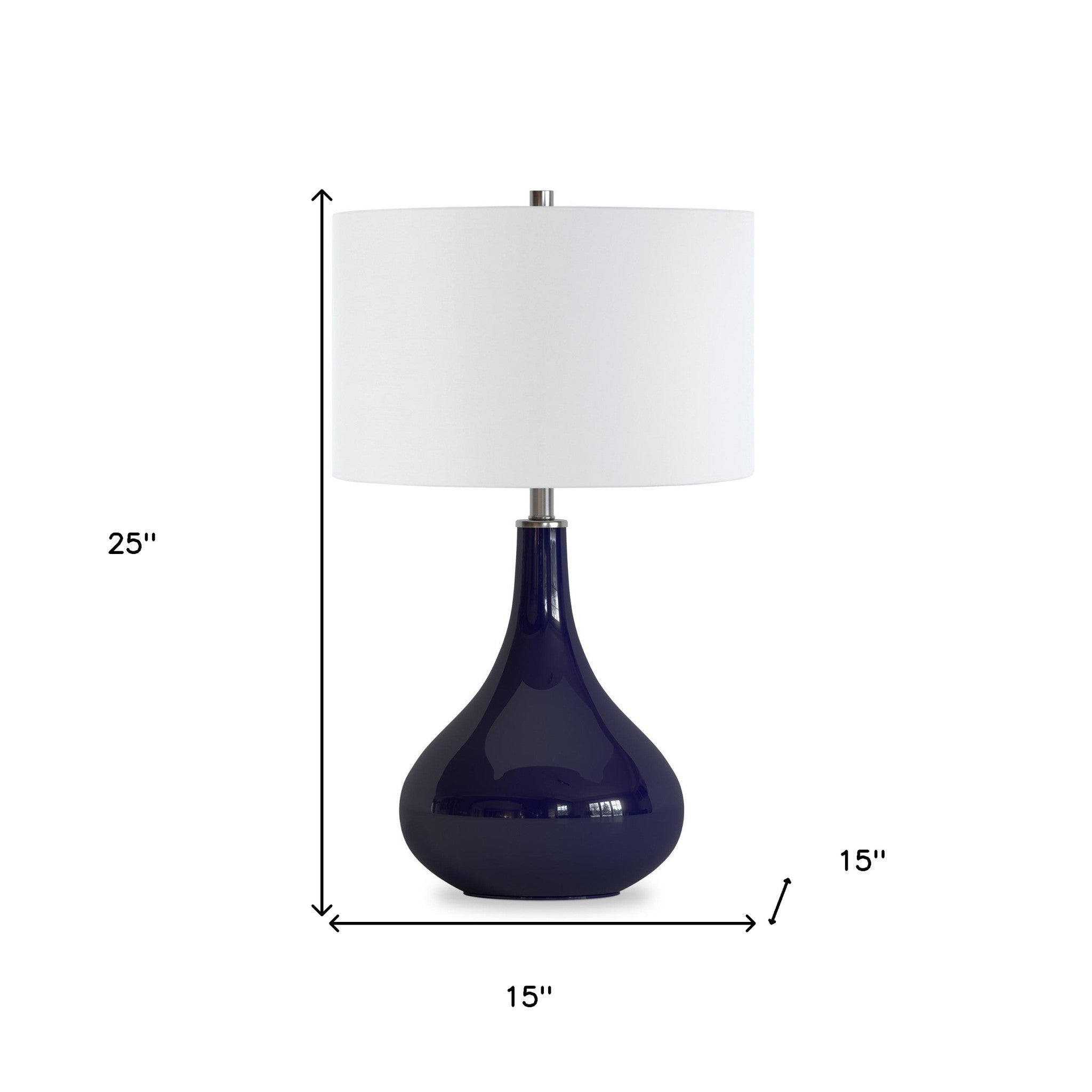 25 Navy Blue Glass Table Lamp With White Drum Shade