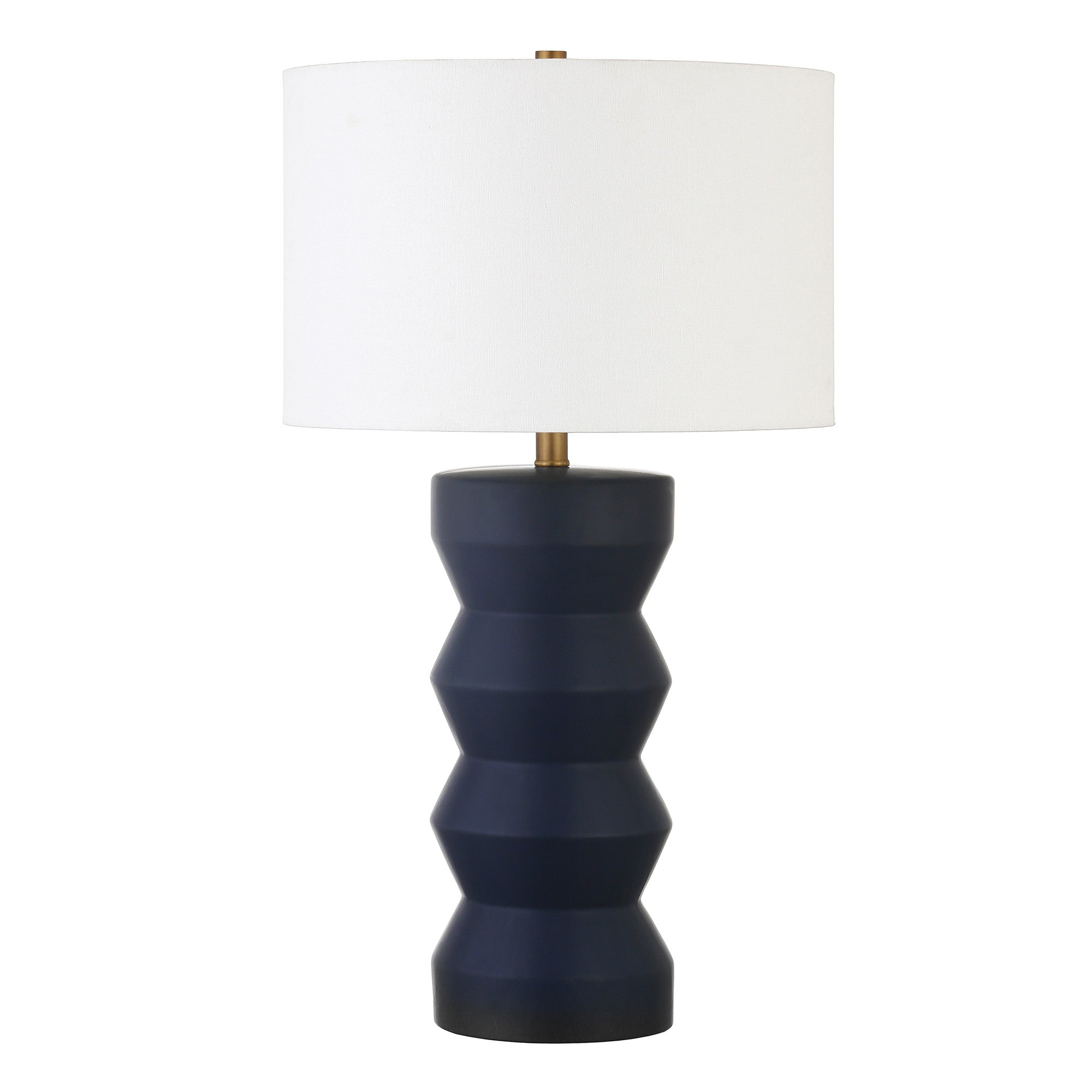 28 Navy Blue Ceramic Table Lamp With White Drum Shade