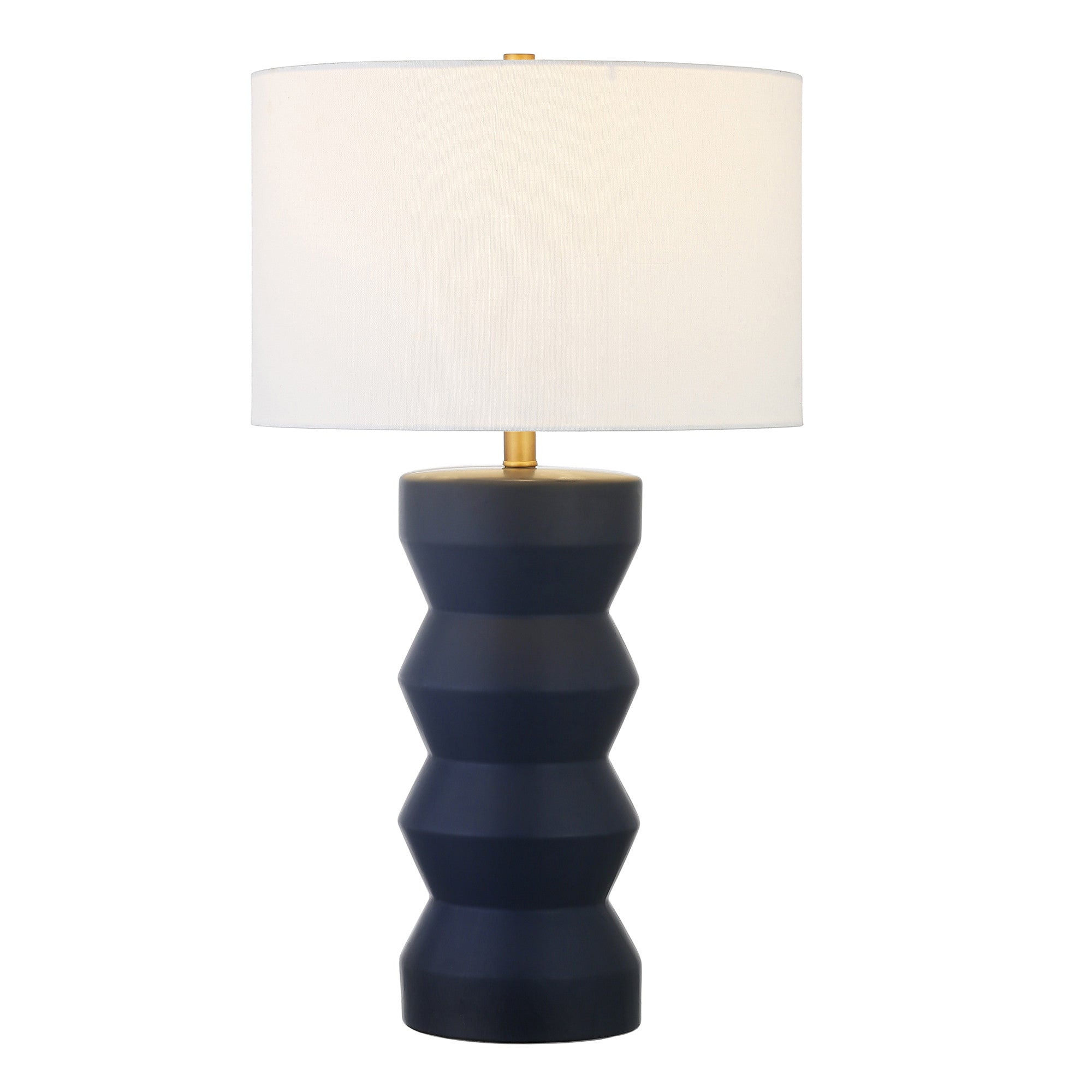 28 Navy Blue Ceramic Table Lamp With White Drum Shade