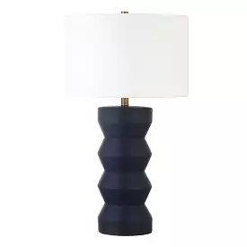 28 Navy Blue Ceramic Table Lamp With White Drum Shade