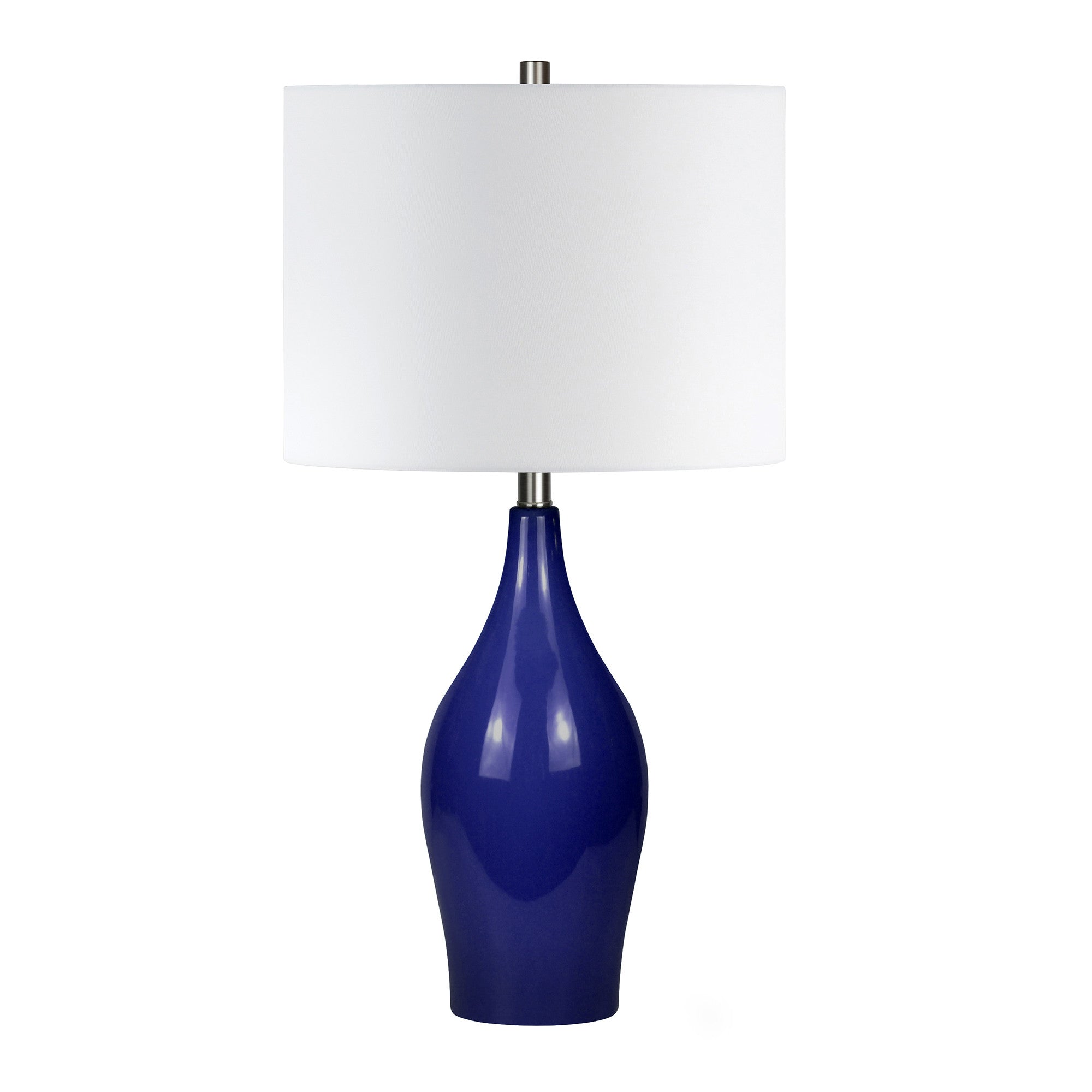 28 Navy Blue Porcelain Table Lamp With White Drum Shade