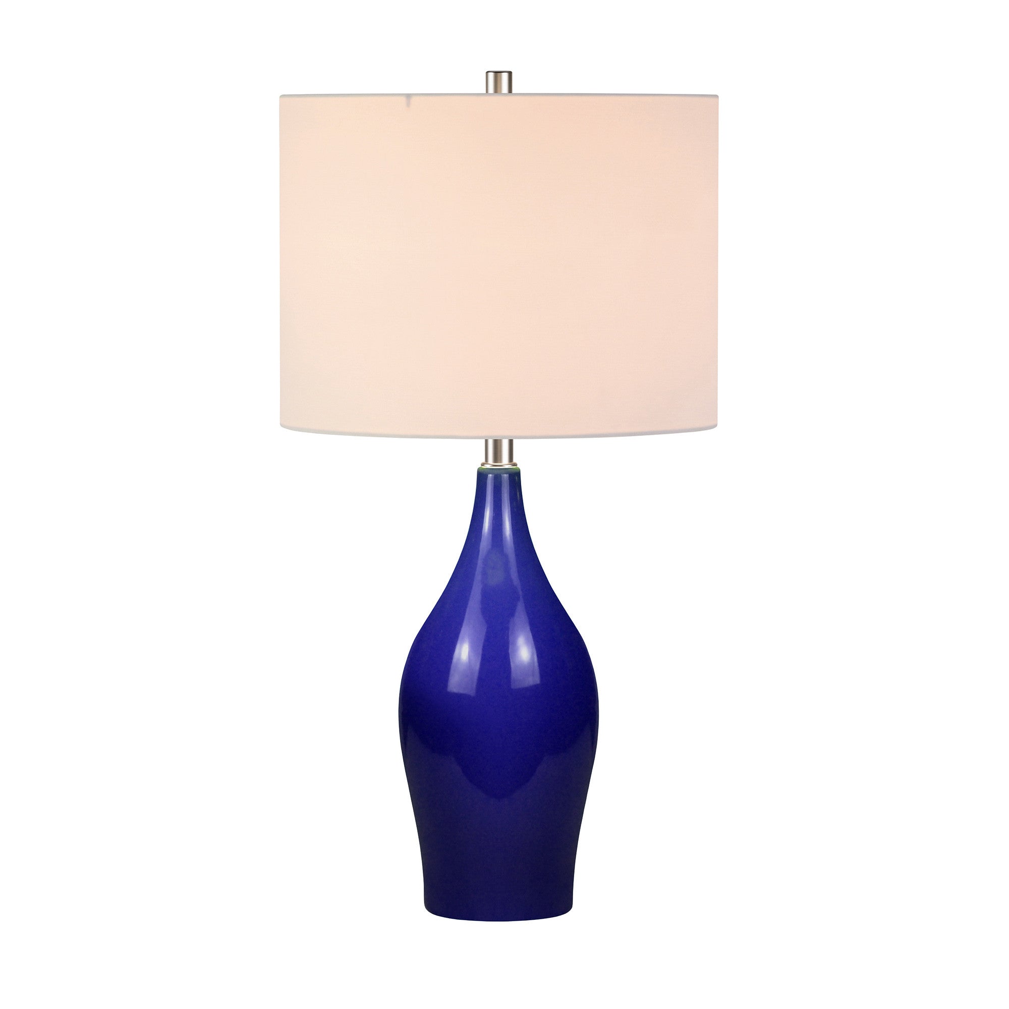 28 Navy Blue Porcelain Table Lamp With White Drum Shade