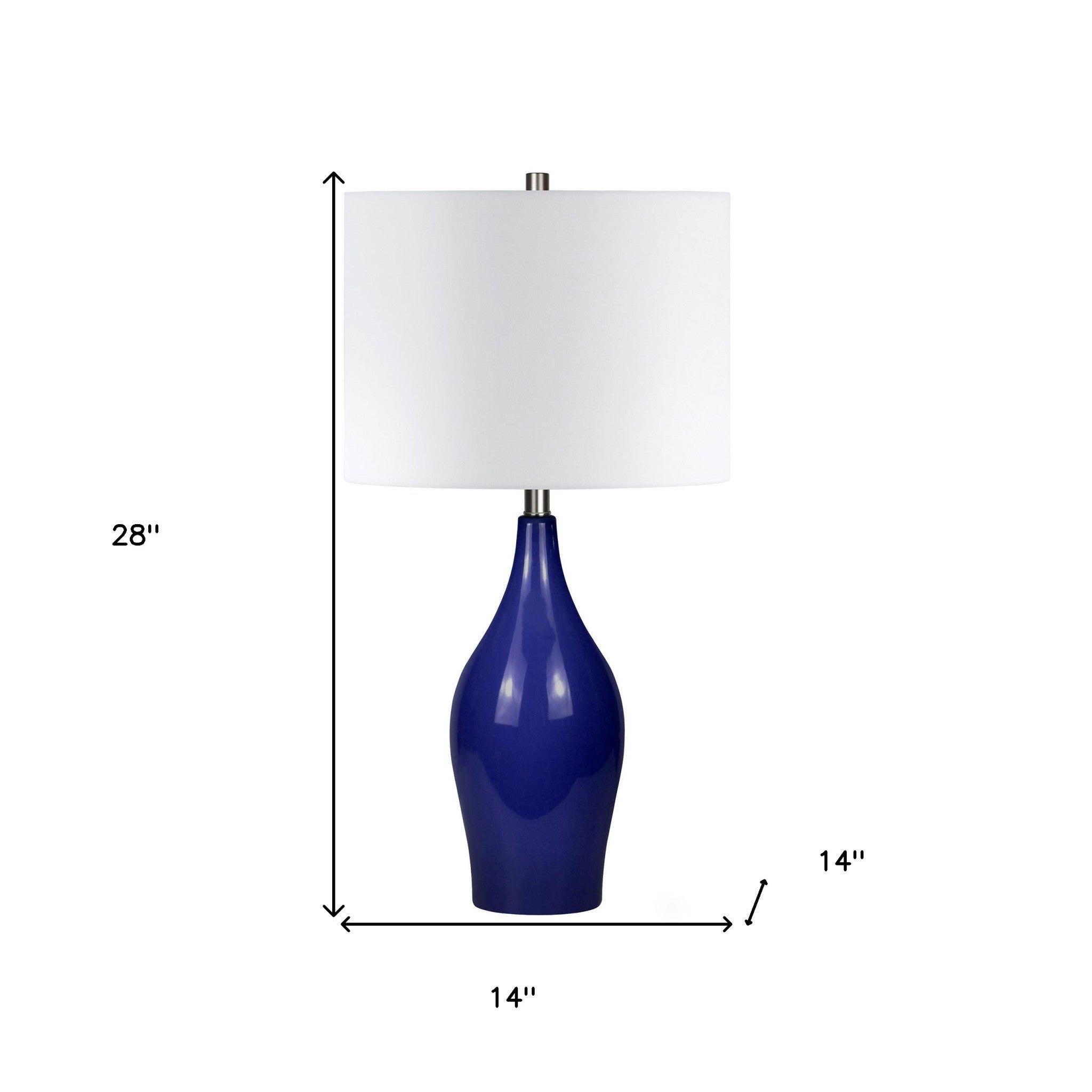 28 Navy Blue Porcelain Table Lamp With White Drum Shade