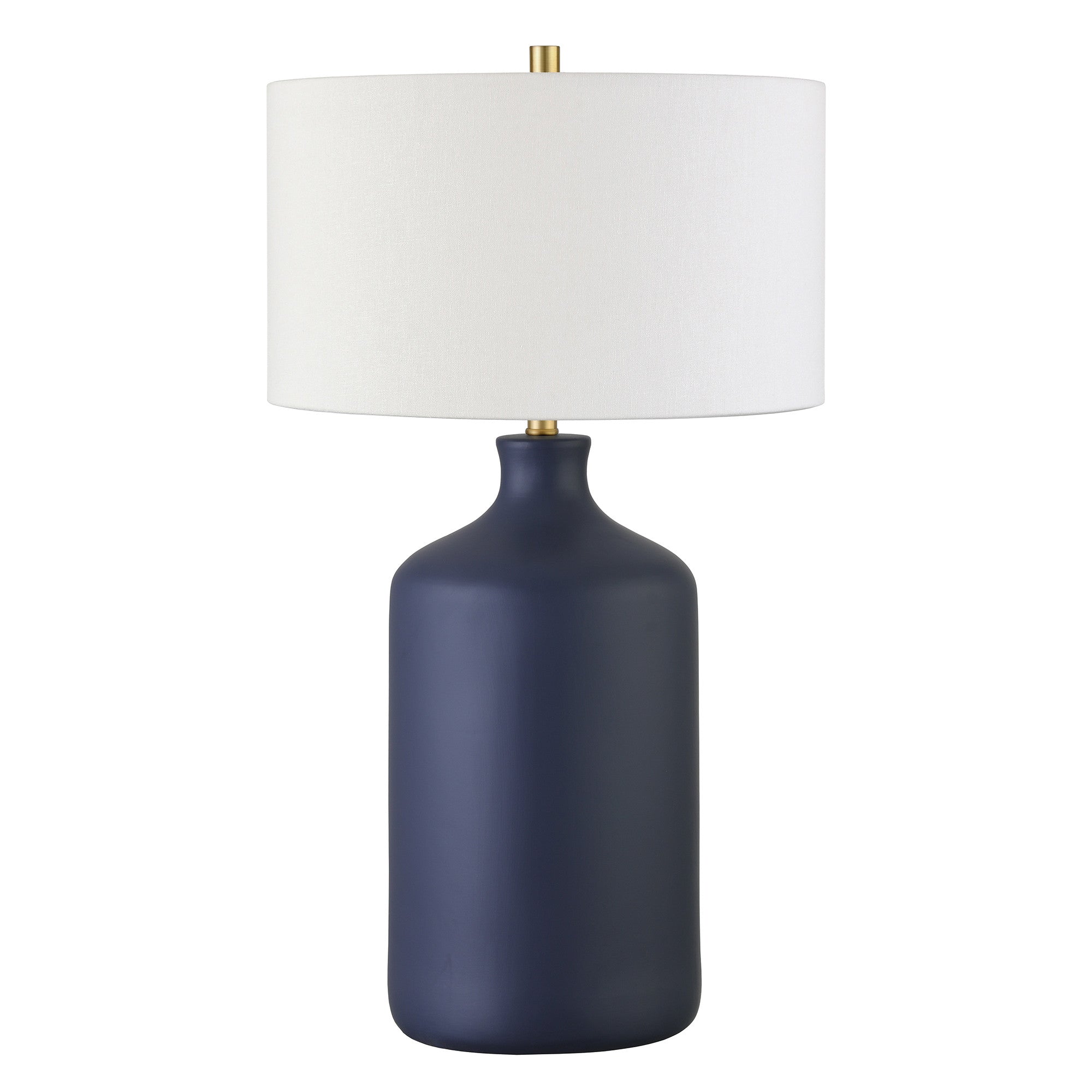 29 Navy Blue Ceramic Table Lamp With White Drum Shade