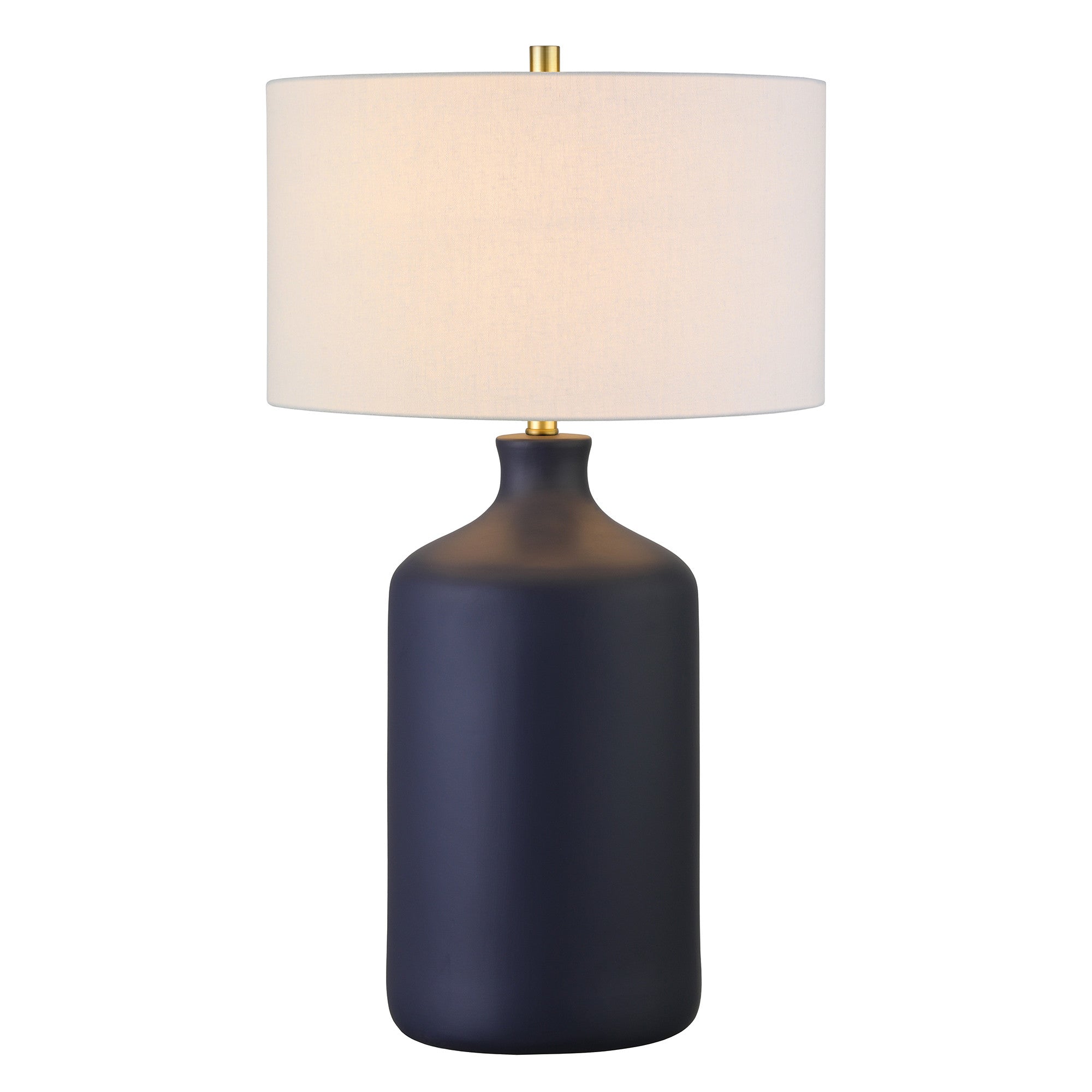 29 Navy Blue Ceramic Table Lamp With White Drum Shade