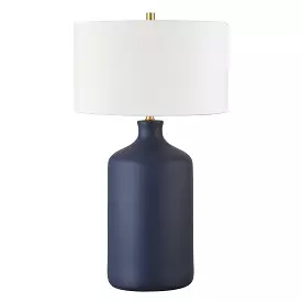 29 Navy Blue Ceramic Table Lamp With White Drum Shade