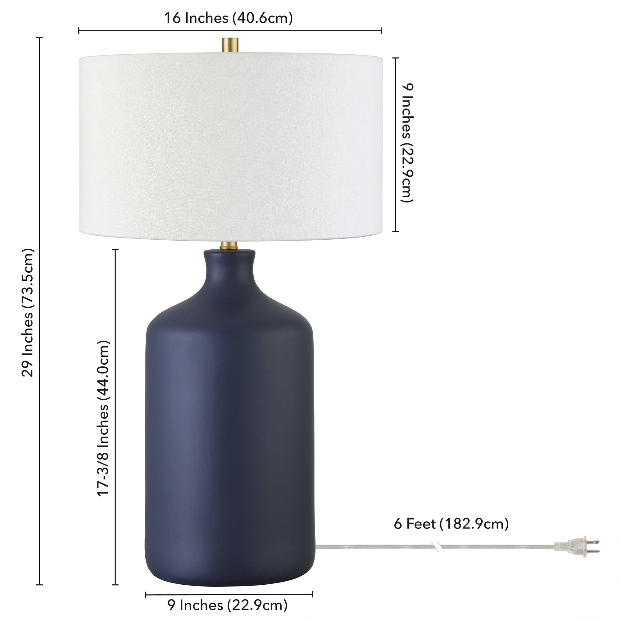 29 Navy Blue Ceramic Table Lamp With White Drum Shade