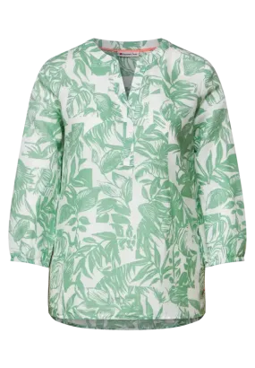 343767- Leafy Green Print Linen Blouse - Street One