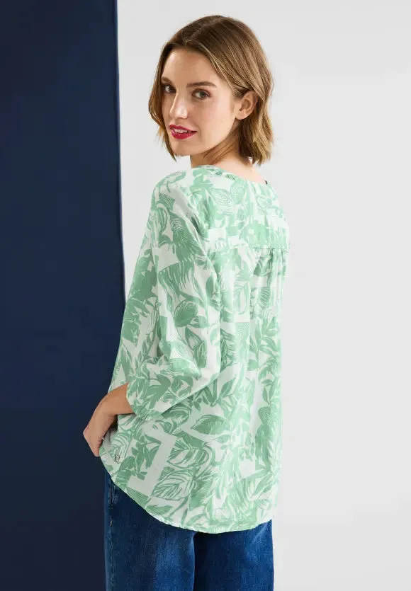 343767- Leafy Green Print Linen Blouse - Street One