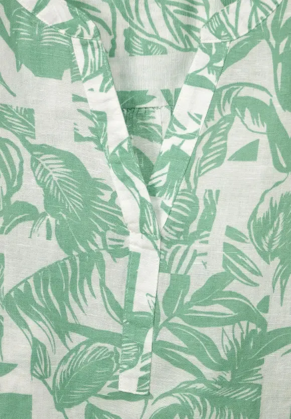 343767- Leafy Green Print Linen Blouse - Street One