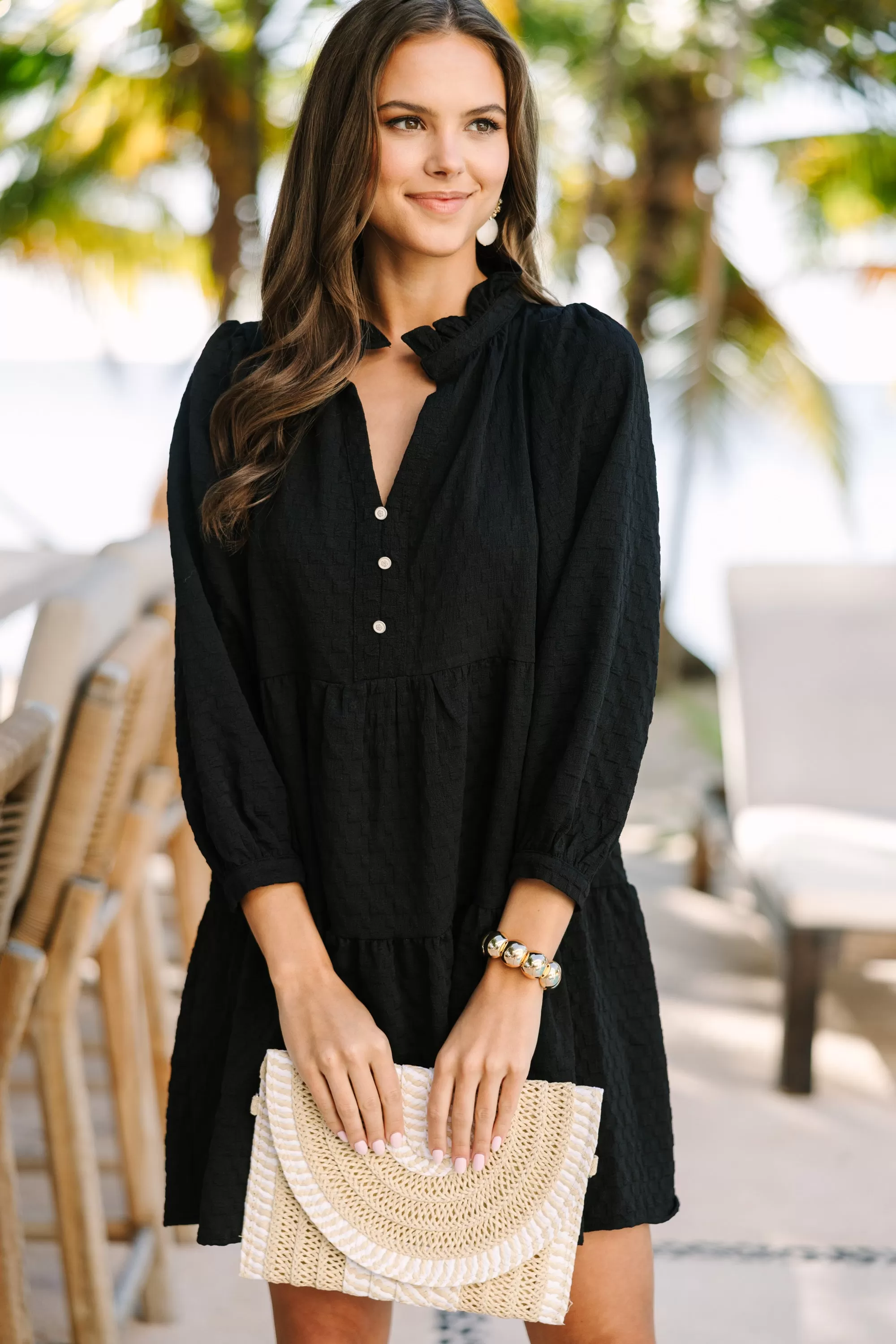 All Up To You Black Textured Dress