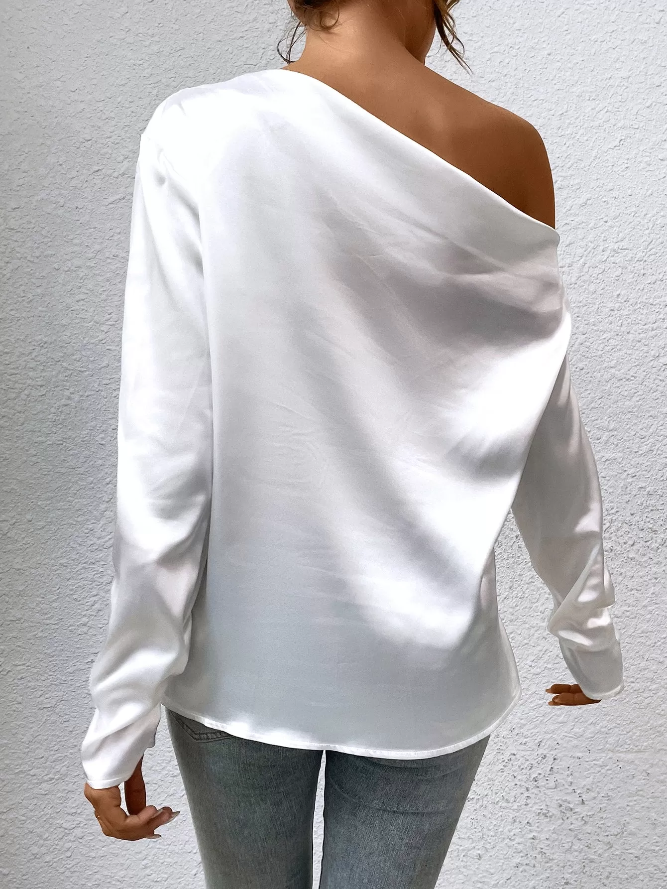 Asymmetrical Neck Satin Blouse