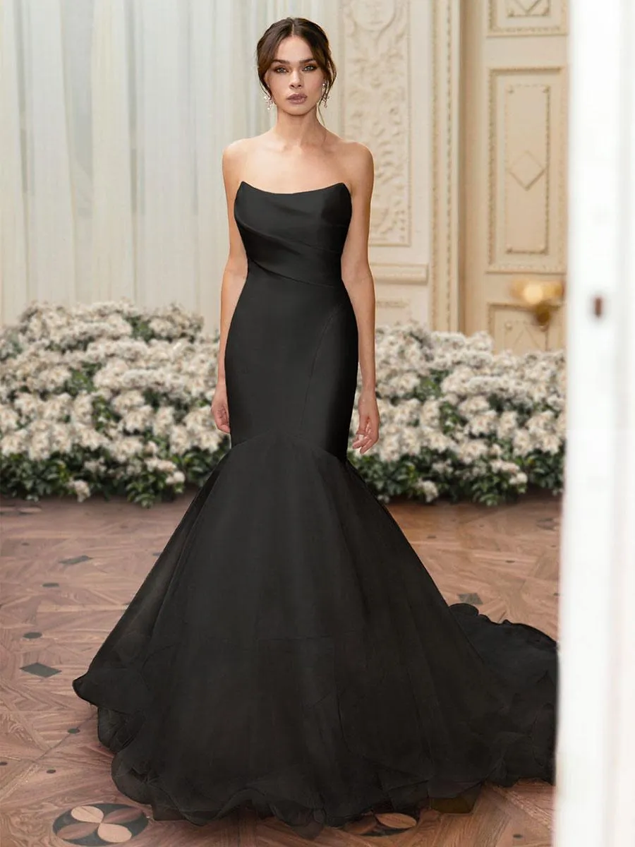 Black Wedding Dresses Satin Fabric Mermaid Sleeveless Floor-Length Bridal Dress Free Customization