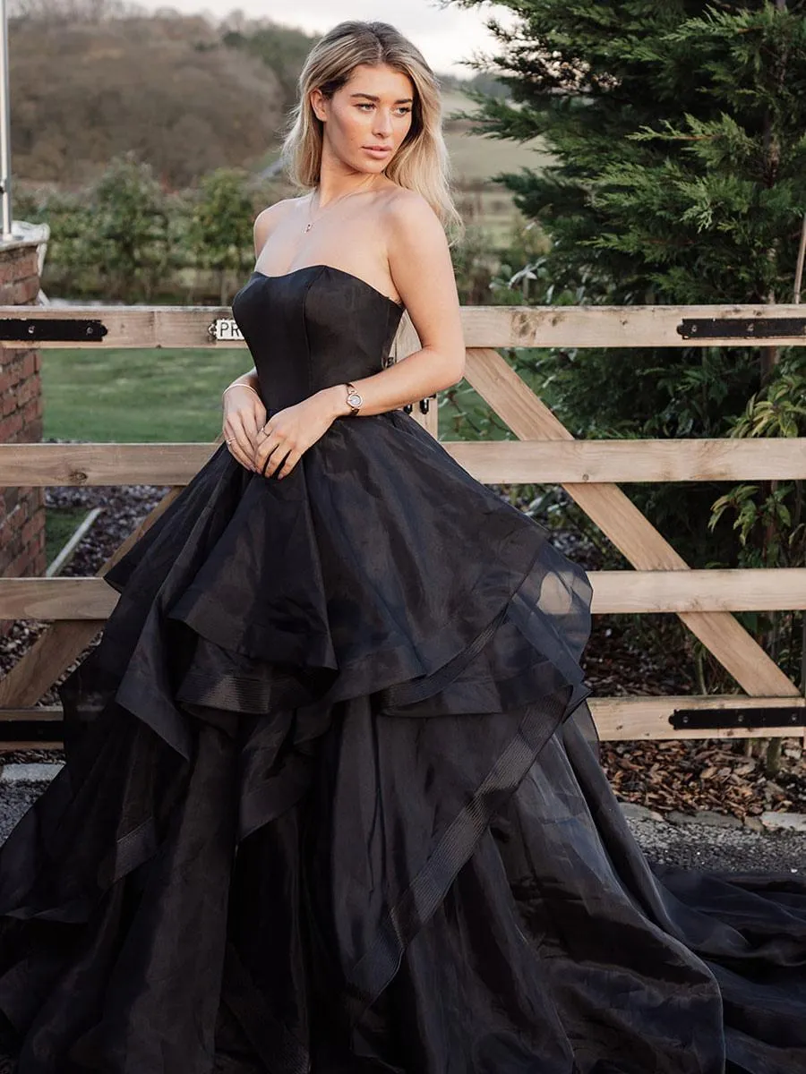 Black Wedding Dresses Tulle Ball Gown Sleeveless With Train Bridal Gown Free Customization