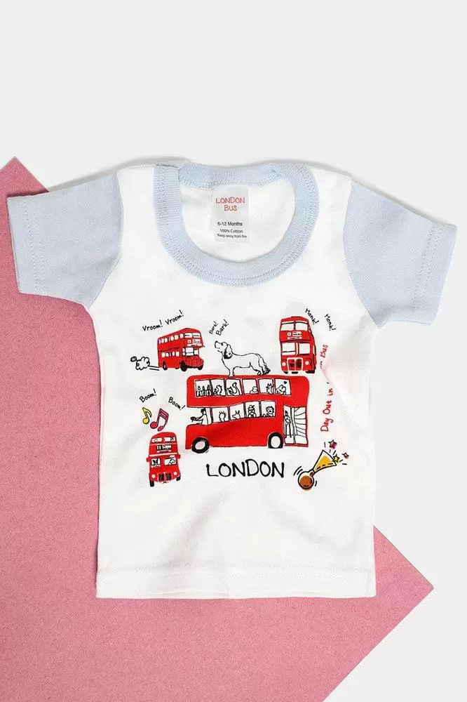 Blue Details Red London Buses Print Baby Boy T-Shirt