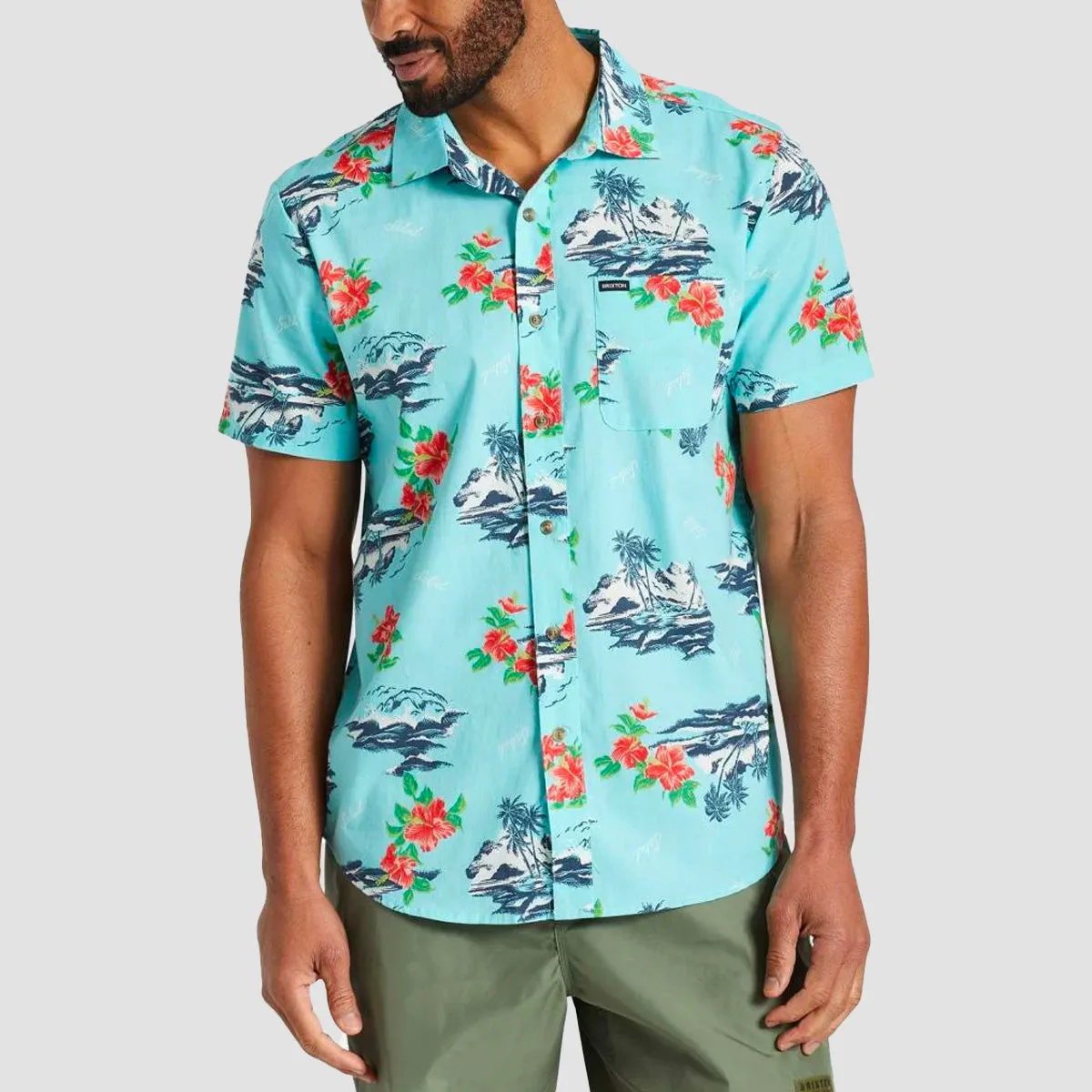 Brixton Charter Print Short Sleeve Shirt Canal Blue/Paradise