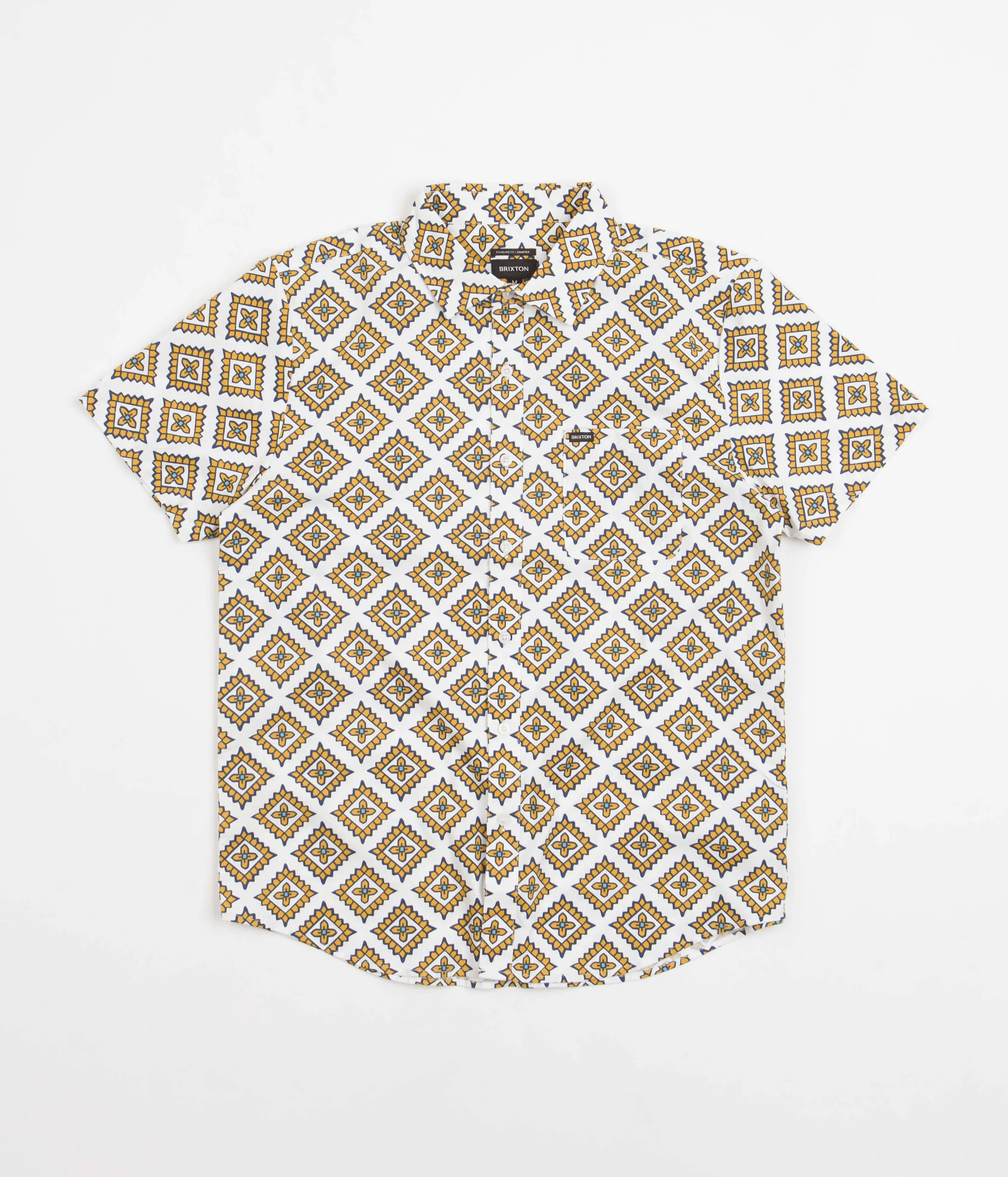 Brixton Charter Print Short Sleeve Shirt - Off White / Phoenix Orange / Joe B