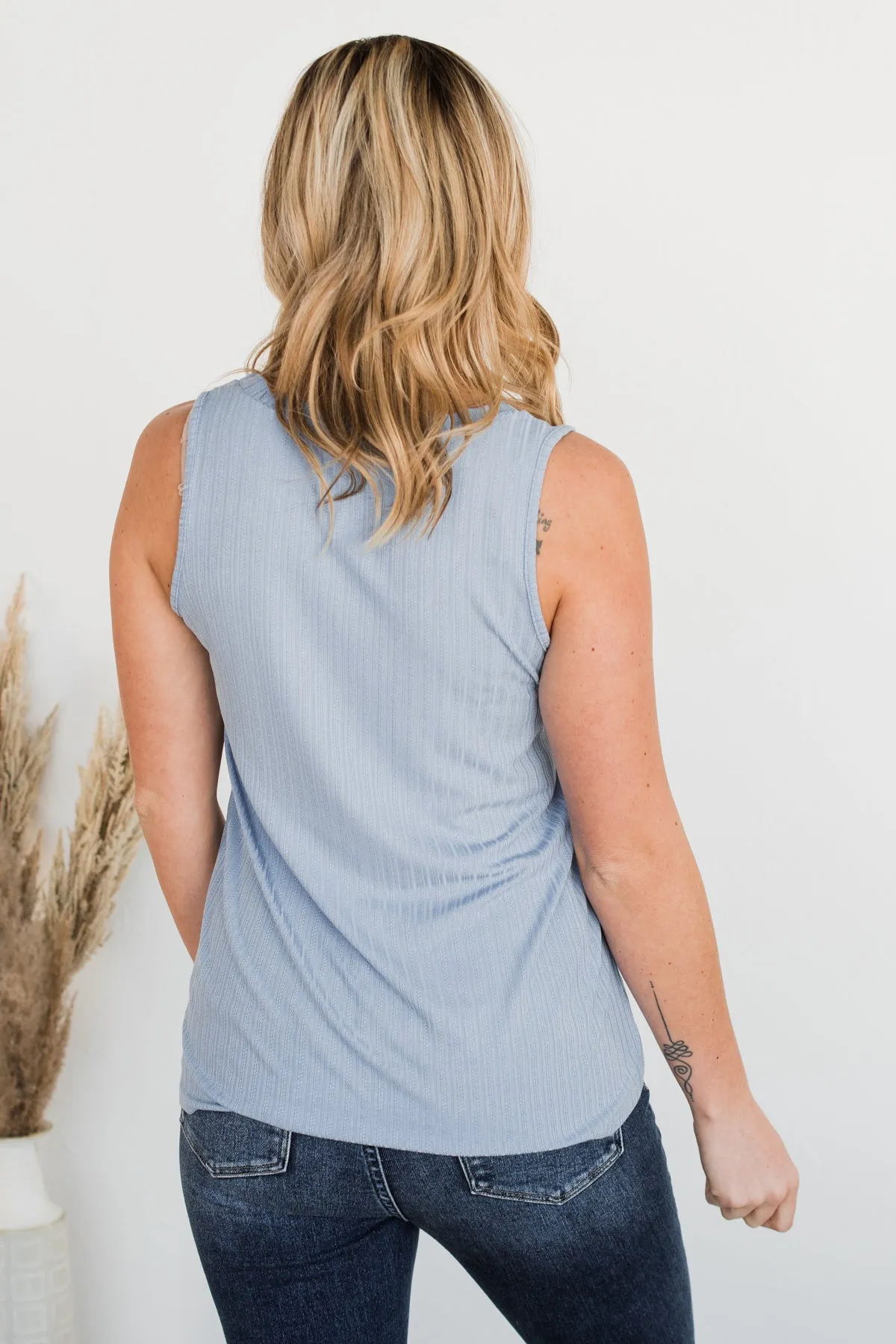 Came To Win V-Neck Tank- Denim Blue