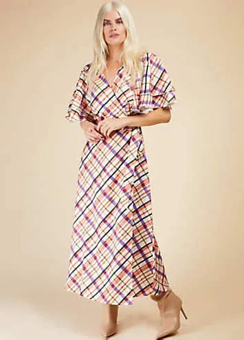 Check Layered Sleeve Midi Wrap Dress by Little Mistress | Look Again