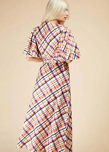 Check Layered Sleeve Midi Wrap Dress by Little Mistress | Look Again