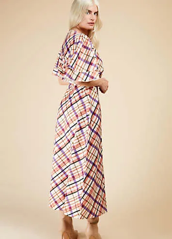 Check Layered Sleeve Midi Wrap Dress by Little Mistress | Look Again