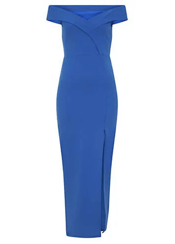 Cobalt Bardot Maxi Dress by Little Mistress | Look Again