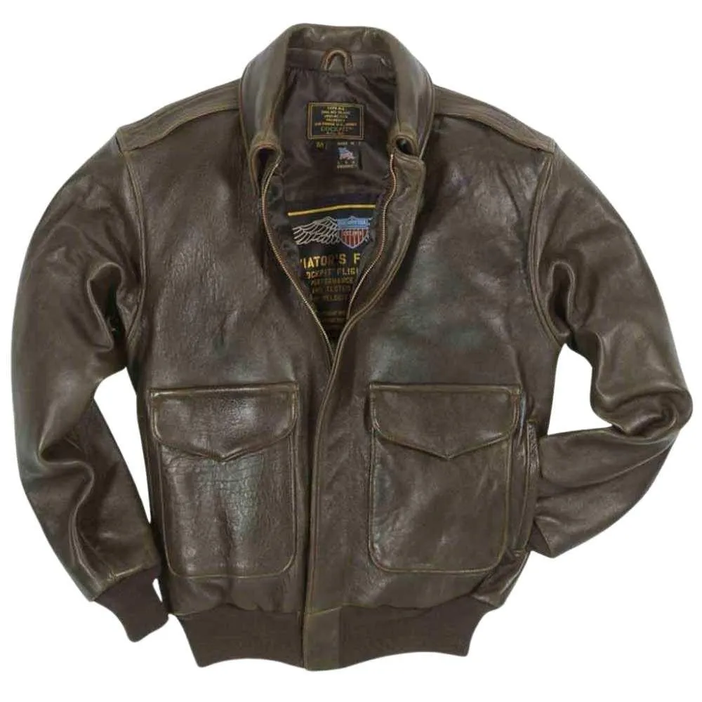 Cockpit USA Mens 100 Mission A-2 Lambskin Leather Flight Jacket