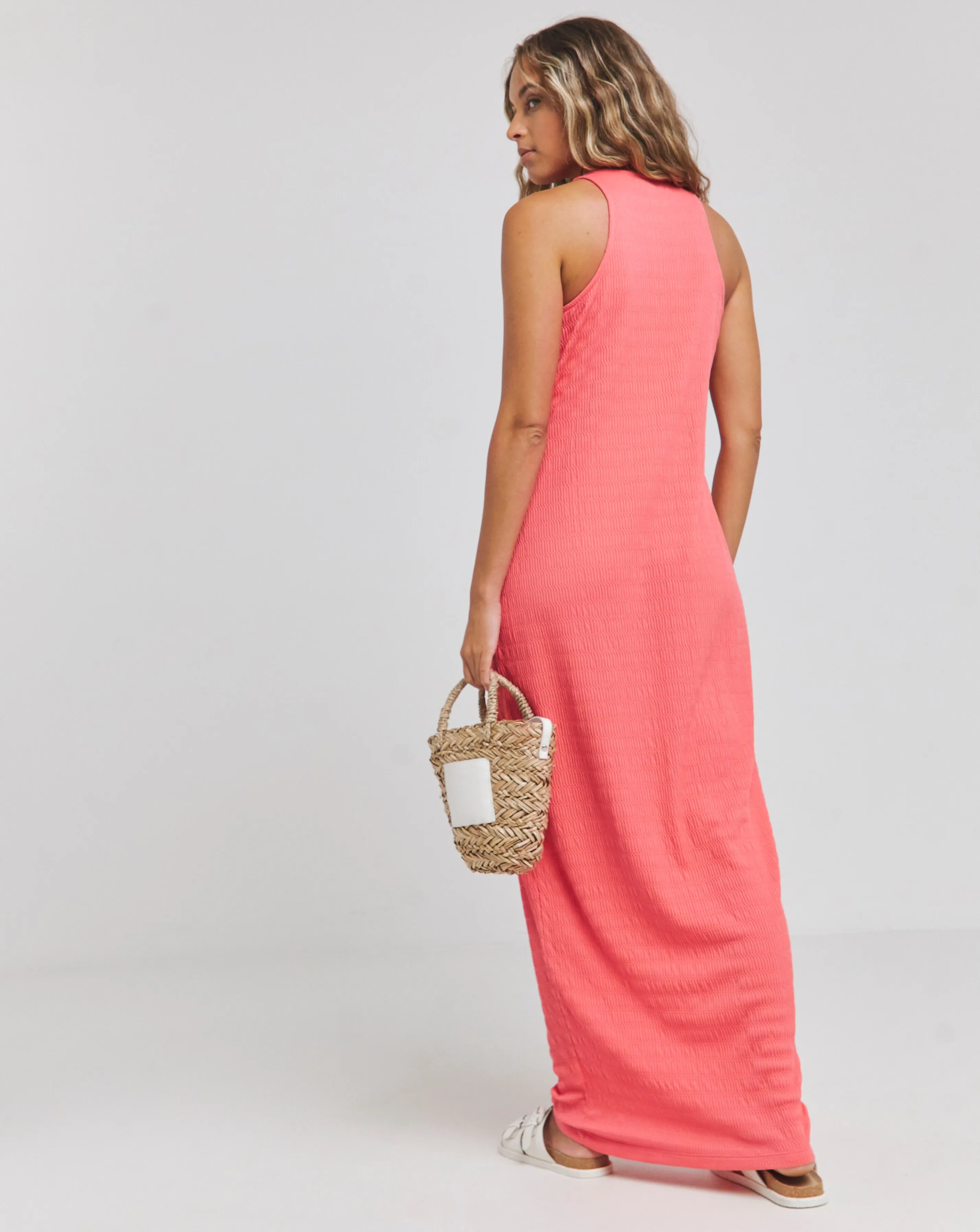 Coral Textured Jersey Racer Maxi Dress | Simply Be