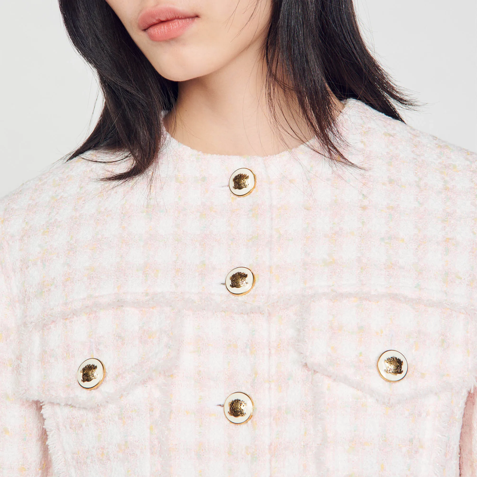 Cropped decorative tweed jacket