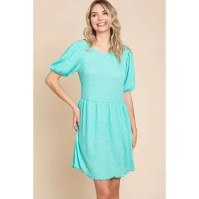 Culture Code Full Size Textured Round Neck Puff Sleeve Dress