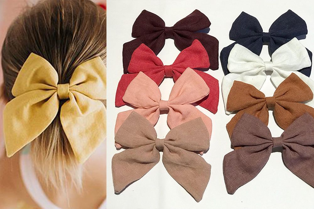 Dalia Linen Hair Clip Bow - white, pink, dusty pink, fig, mustard, sage, navy, black