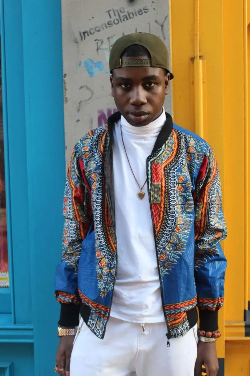 Dashiki Bomber Jacket in Blue African Print