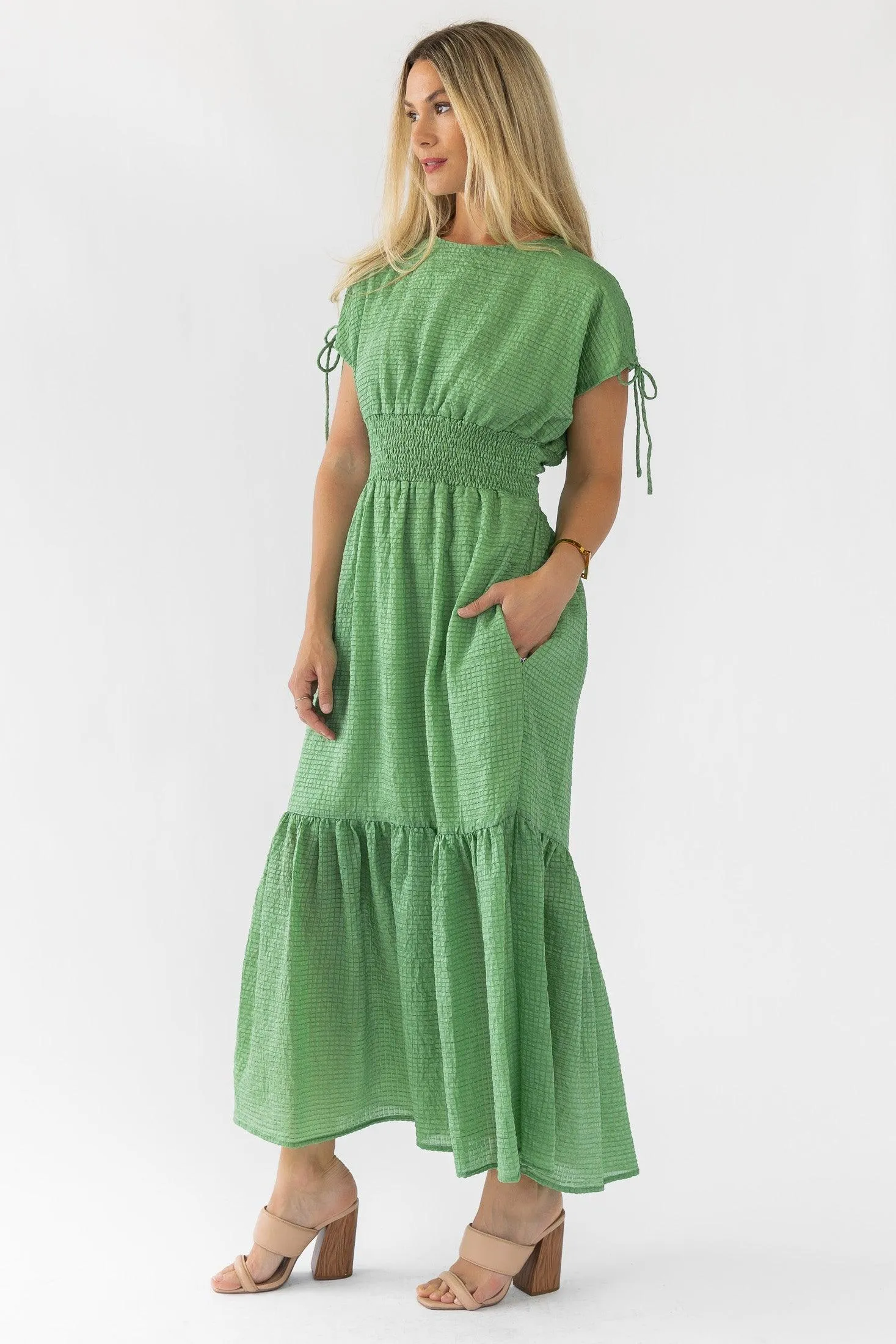 Delia Green Textured Maxi Dress - Final Sale