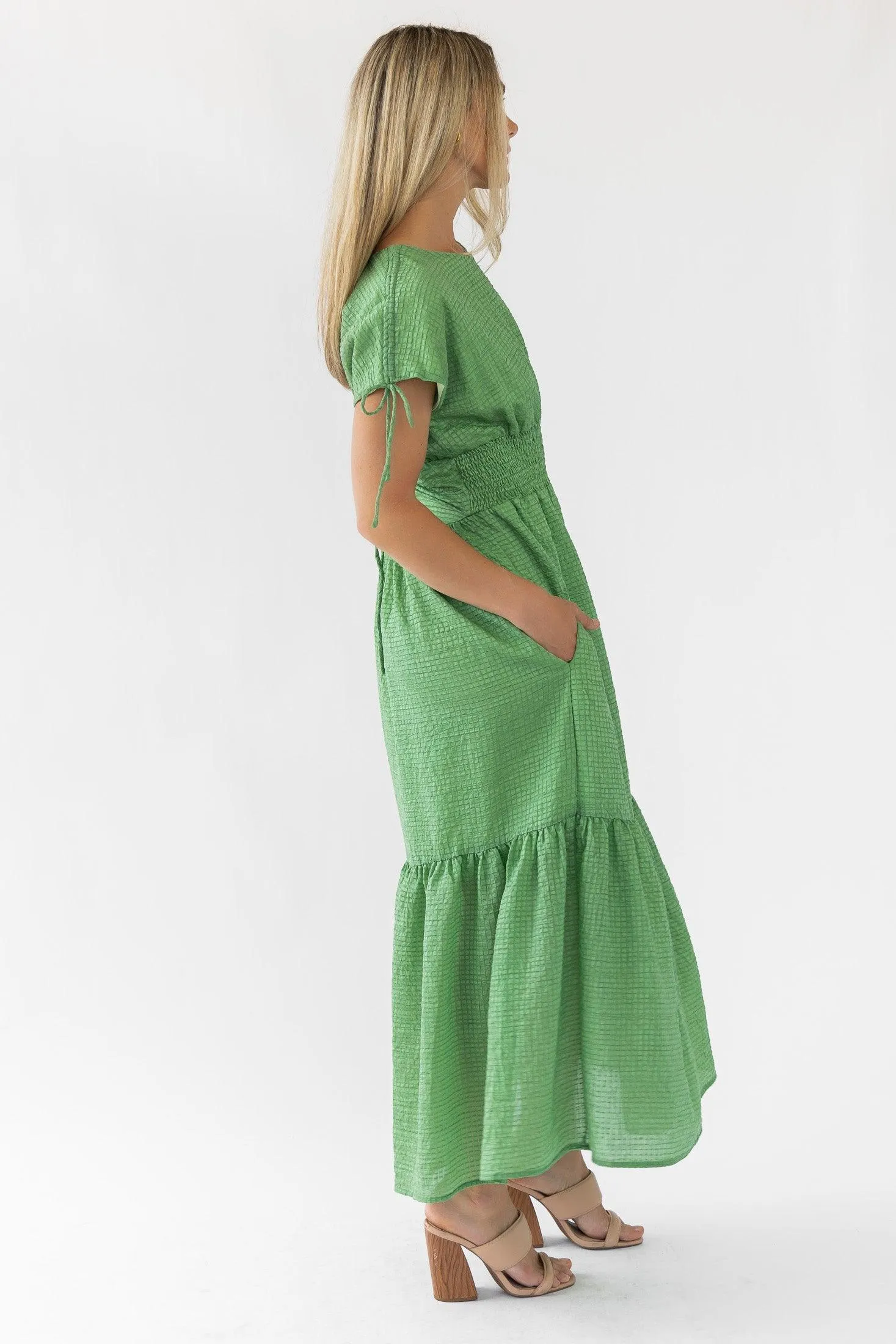 Delia Green Textured Maxi Dress - Final Sale