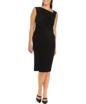 Donna Karan Women's Asymmetrical Neck Solid Sheath Midi Dress